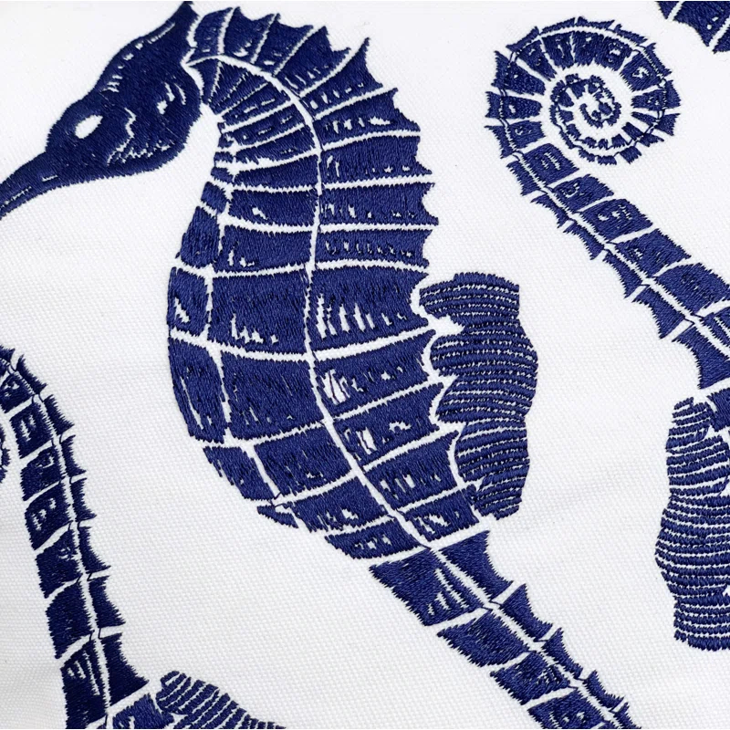 Rightside Design Indigo Series Seahorse Pattern Embroidered Outdoor Olefin Throw Pillow