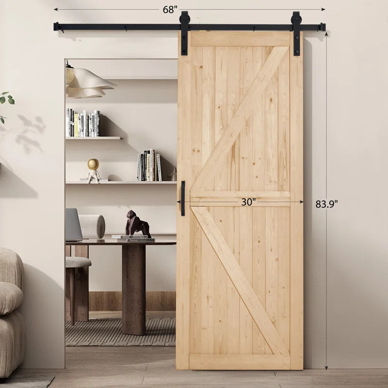EROMMY Erommy  Paneled Solid Wood Unfinished Sliding Barn Door With Installation Hardware Kit, Smoothly And Quietly K-Frame Diy Barn Doors For Interior Rooms & Storage Closet