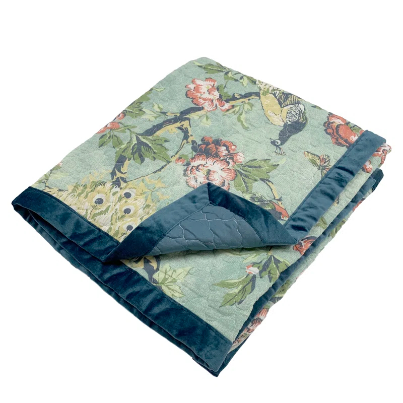 Greenland Home Fashions Pavona Peacock Velvet Binding Quilted Throw