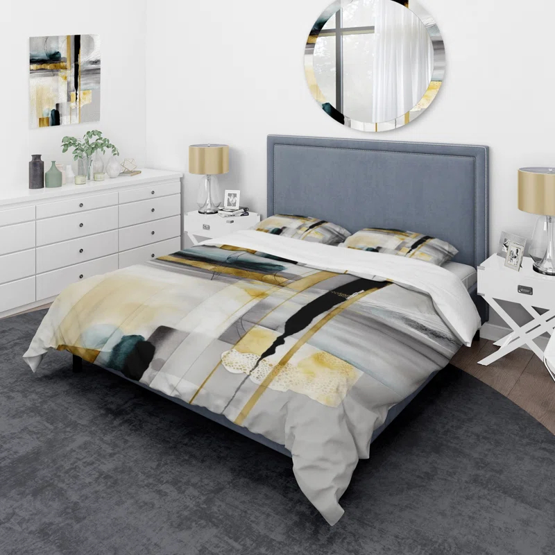 Design Art Abstract Transitional Shapes Black IV - Modern Duvet Cover Set - Microfiber Polyester