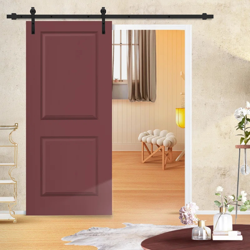 Calhome 80'' Hollow Paneled Painted with Installation Hardware Kit Barn Door