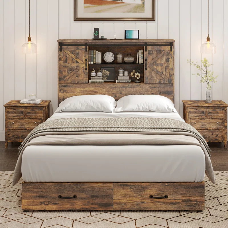Tryston Sherell Wooden Bookcase Bed Frame