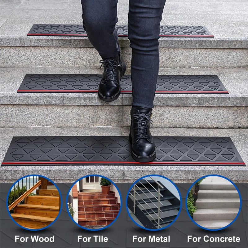George Oliver 5 Pieces Outdoor Stair Treads Non-Slip, Heavy Duty Step Mats