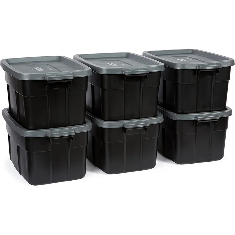Rubbermaid Rubbermaid Roughneck Storage Totes, 14 Gallon, 6 Pack, Black/Grey