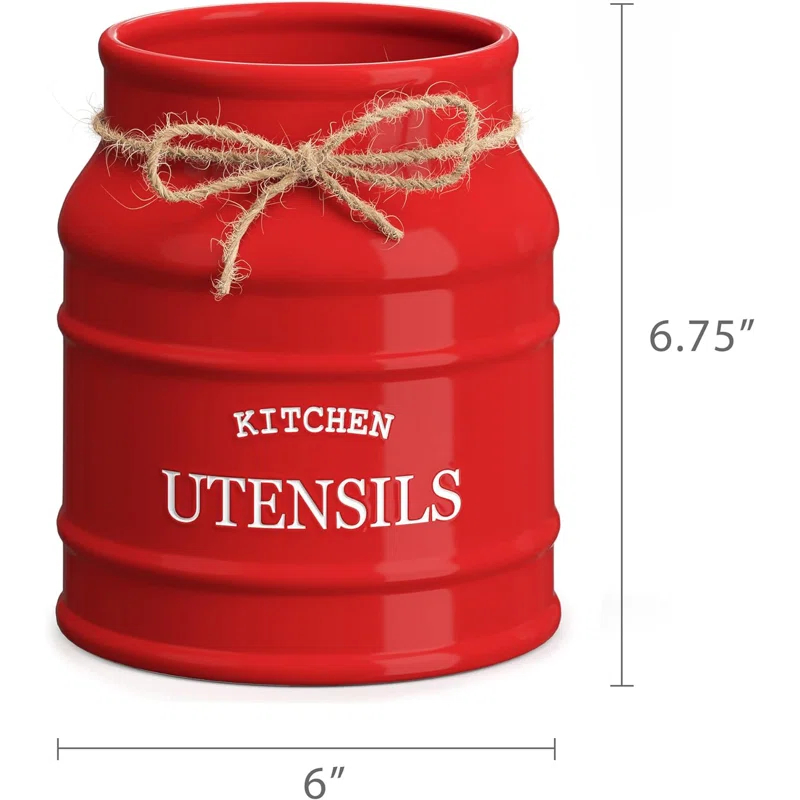 Anadea Ceramic Farmhouse Utensil Holder for Kitchen Counter, Large Rustic Utensil Crock