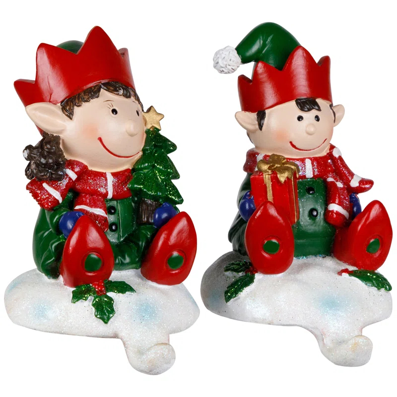 Northlight Seasonal Festive Elves Christmas Stocking Holders - 5" - Set Of 2