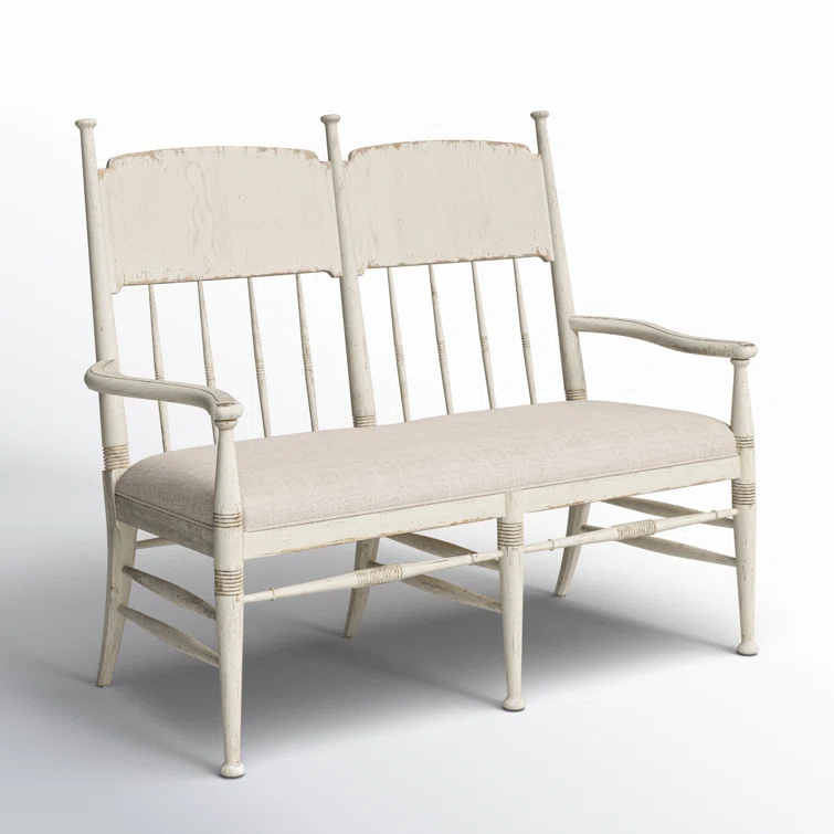 Americana Daisy Finish Linen Upholstered Entryway Bench