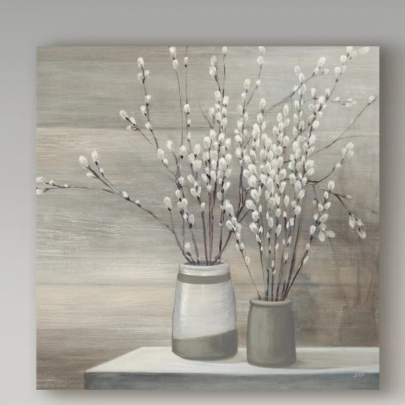 Trademark Fine Art " Pussy Willow Still Life Gray Pots Crop "