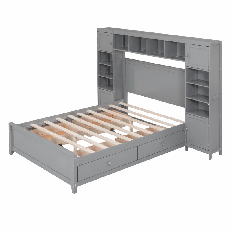 Red Barrel Studio® Full Size Wooden Bed With All-in-One Cabinet and Shelf