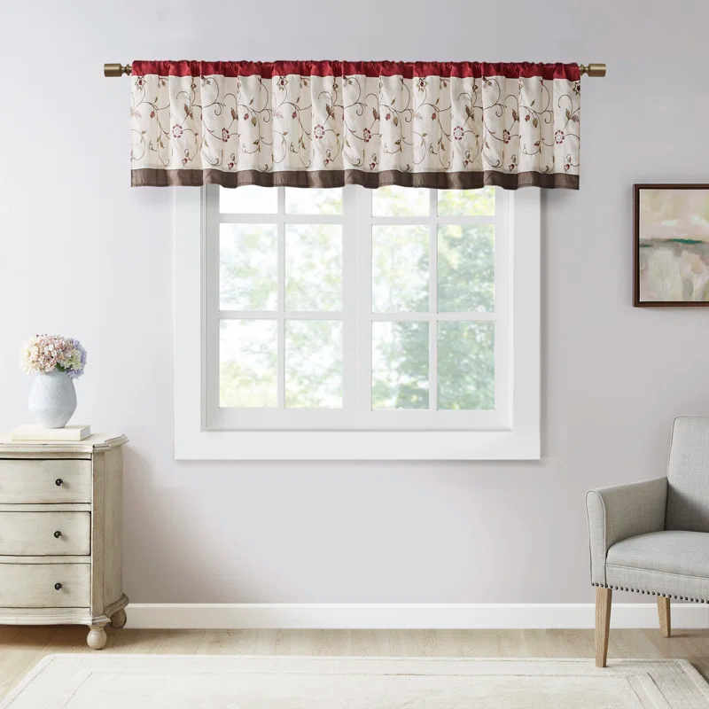 Madison Park Serene Floral Embroidered 50'' W Single Window Valance