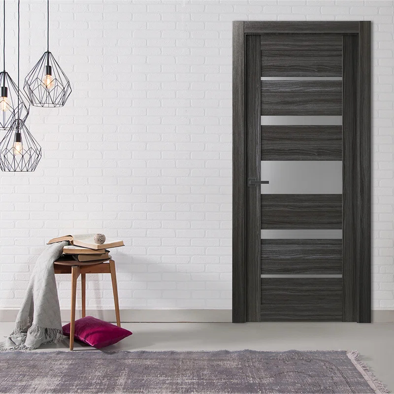 Belldinni Kina No Bore Solid Core 5-Lite Frosted Glass PP Finished Wood Composite Interior Door Slab