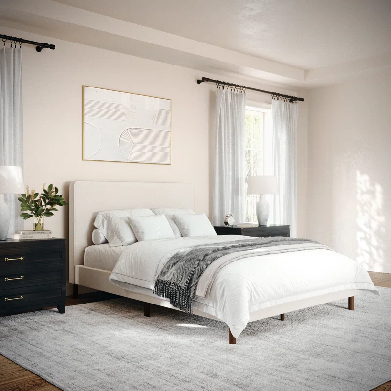 Martha Stewart Martha Stewart Britta Upholstered Platform Bed With Piped Detail Headboard