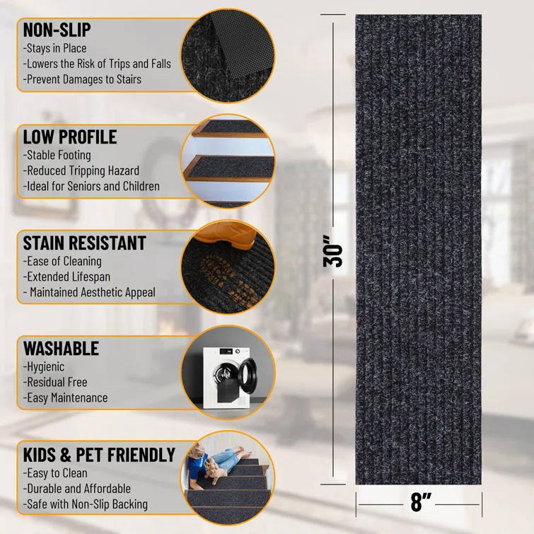 Ottomanson Lifesaver Non-Slip Rubberback Scrape Rib Indoor/Outdoor Stair Treads & Reviews | Wayfair