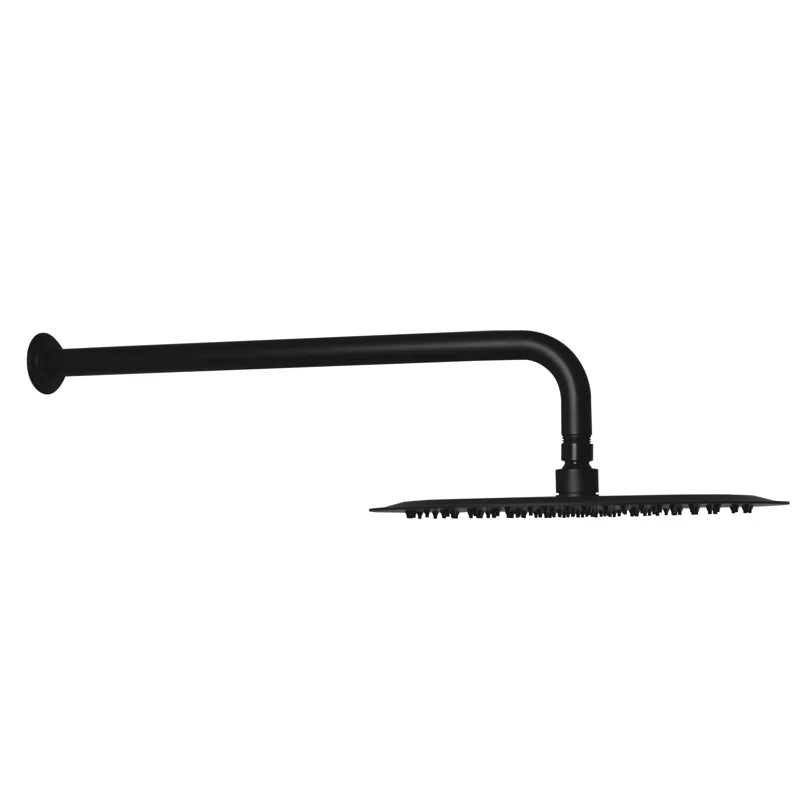 Westbrass COSHR1203-62 12" Round Thin Rainfall Shower Head with 1/2" IPS x 19" IPS Wall Mount 90-Degree Arm and Flange