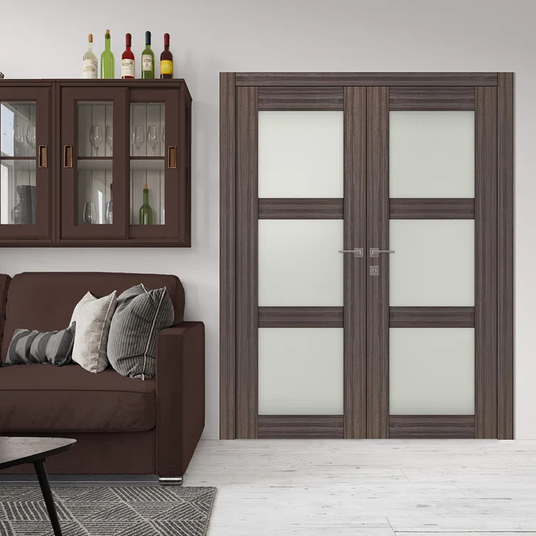 Belldinni Palladio 3 Lite Manufactured Wood and Frosted Glass Interior Double Prehung Door