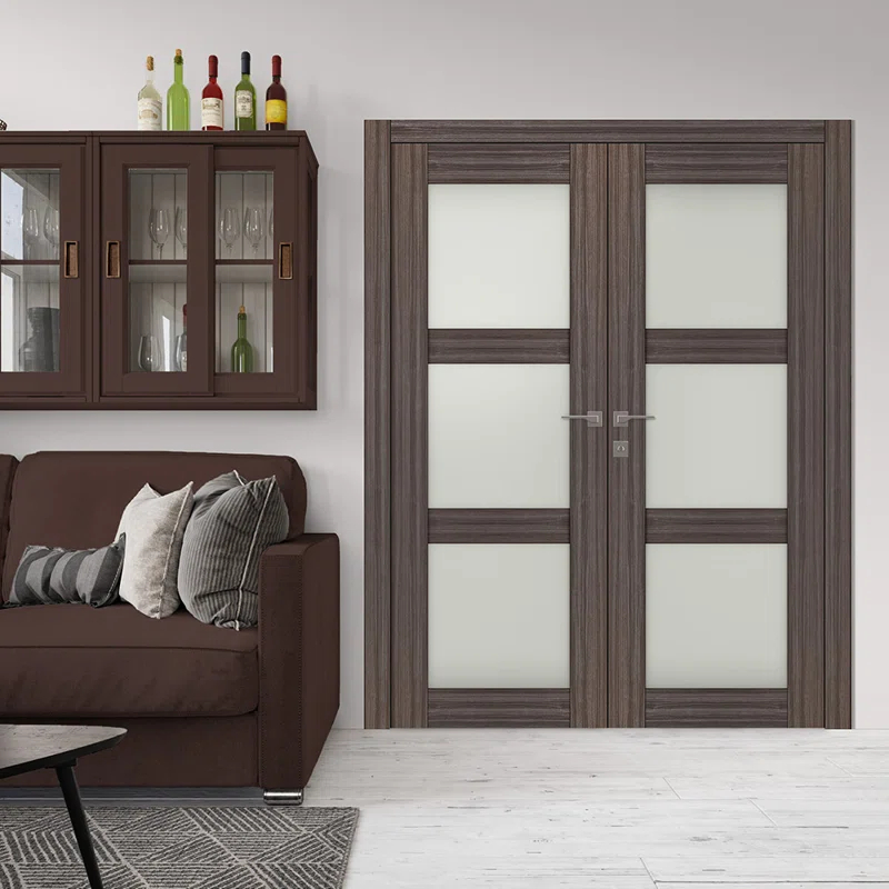 Belldinni Palladio 3 Lite Manufactured Wood and Frosted Glass Interior Double Prehung Door