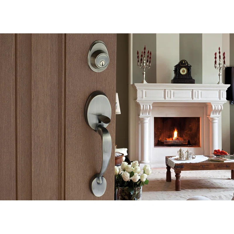 Copper Creek CZ2610xBK-AB Copper Creek Handleset with Single Cylinder Deadbolt and Door Knob and Colonial Rosette