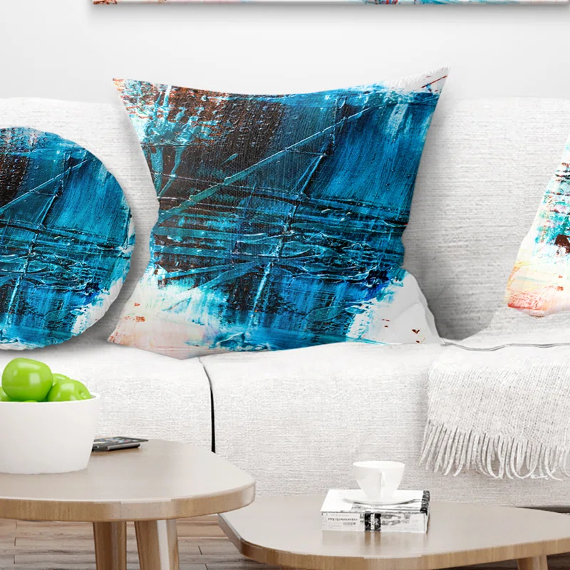 Design Art Abstract Blue Structure Art - Abstract Printed Throw Pillow