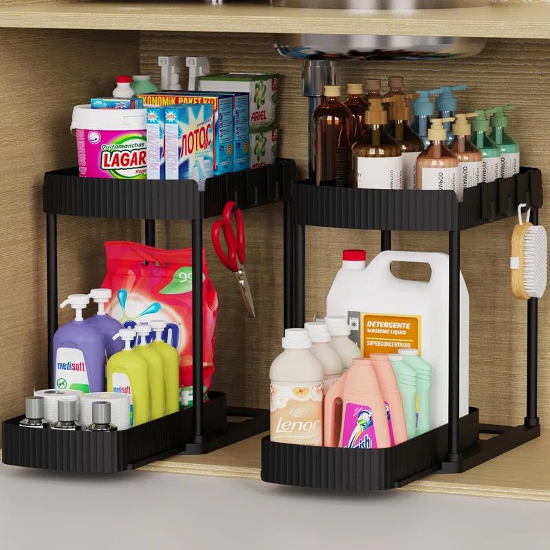17 Stories 2 Pack Multi-Purpose Pull-Out Storage Organizers, Under Sink Organizers And Storage For Bathroom & Kitchen, Under Cabinet Organizers And Storage, 12.8 Inch, Black
