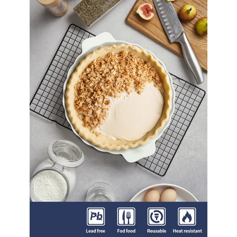 MASTER CRAFT WINDOW AND DOOR Ceramic Pie Pan For Baking,13Inch Round Baking Dish With Double Handle,Pie Plate With Ruffled Edge-Microwave, Dishwasher, And Oven Safe