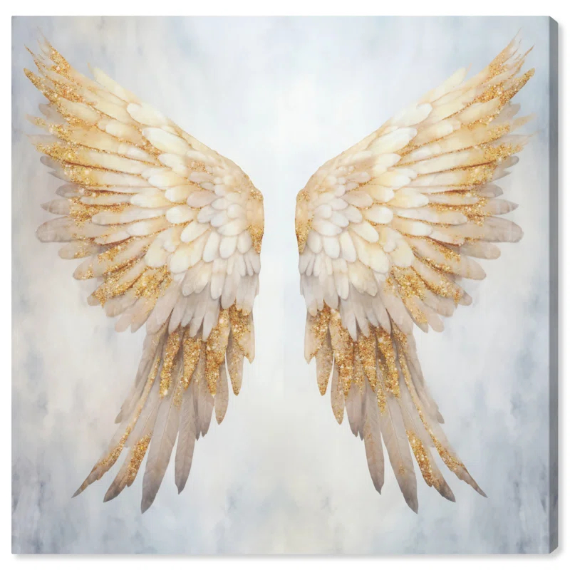 Art Remedy Elegant Angel Wings Canvas Elegant White Gold Wall Art by Art Remedy