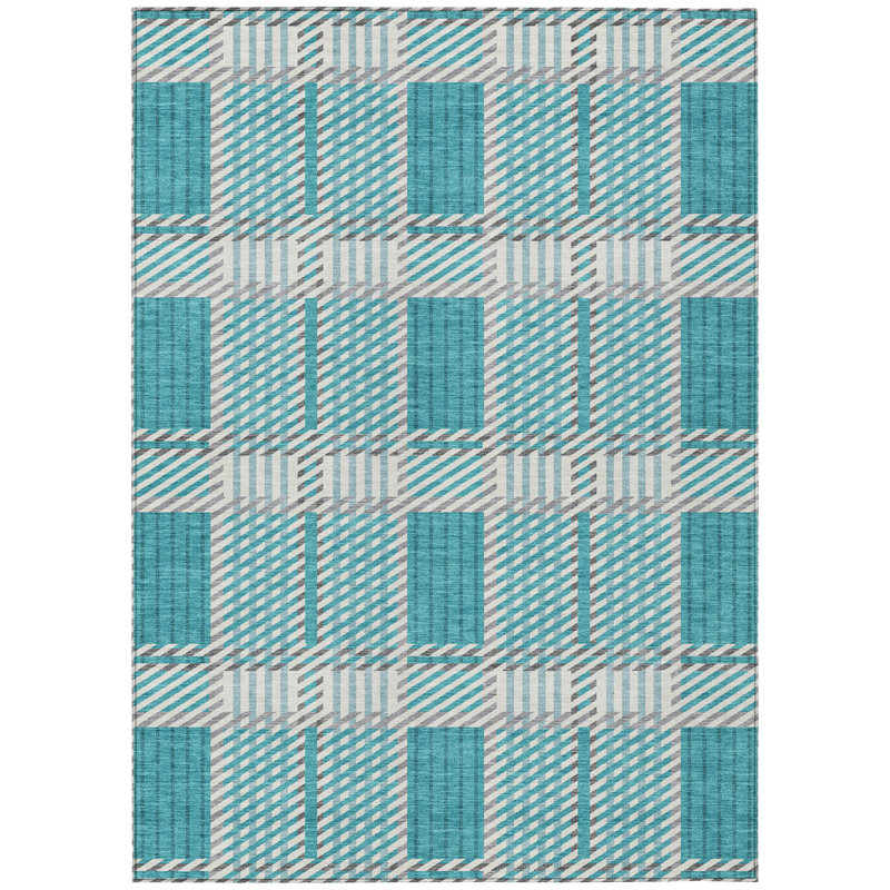 Machine Washable Indoor/Outdoor Chayden ACN1000 Teal Rug