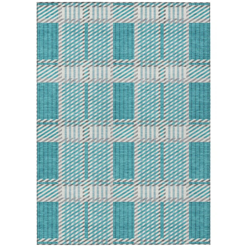 Machine Washable Indoor/Outdoor Chayden ACN1000 Teal Rug