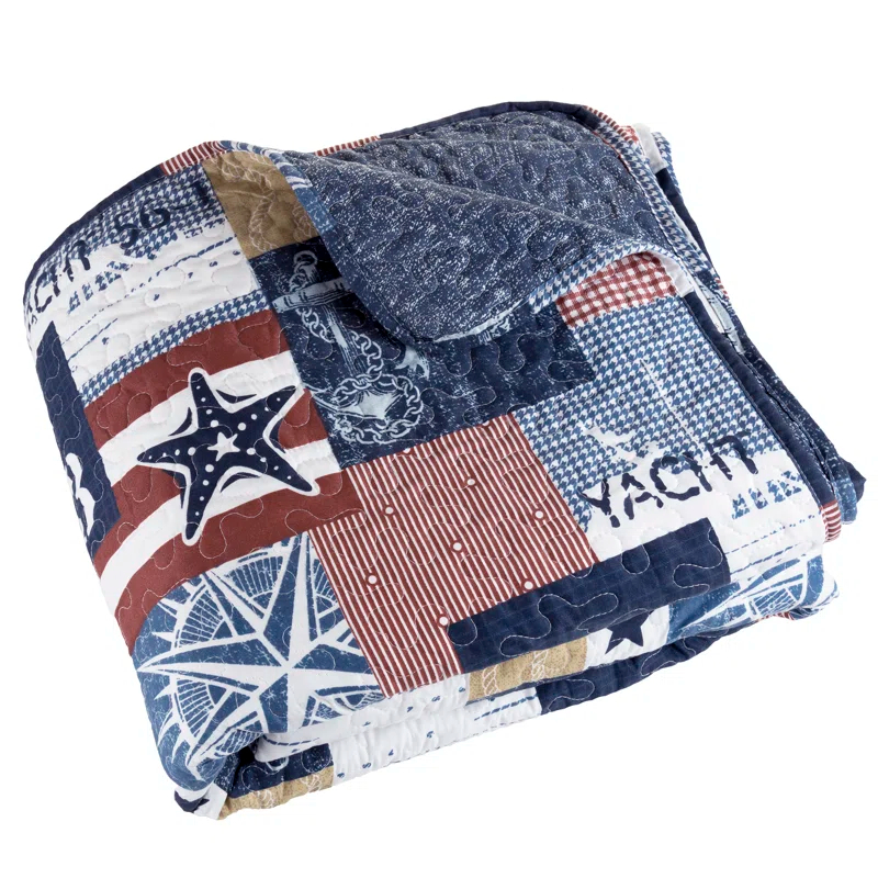 Lavish Home Quilt Set - Nautical Americana Patchwork Print All-Season Soft Microfiber Bedding with Pillow Sham