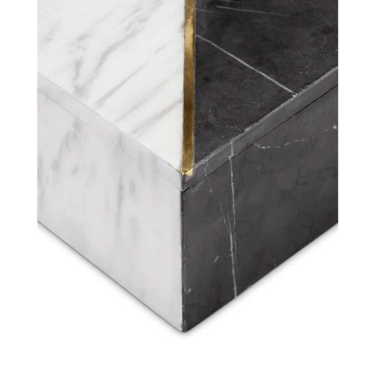 Deena Black and White Marble Metal Lidded Box