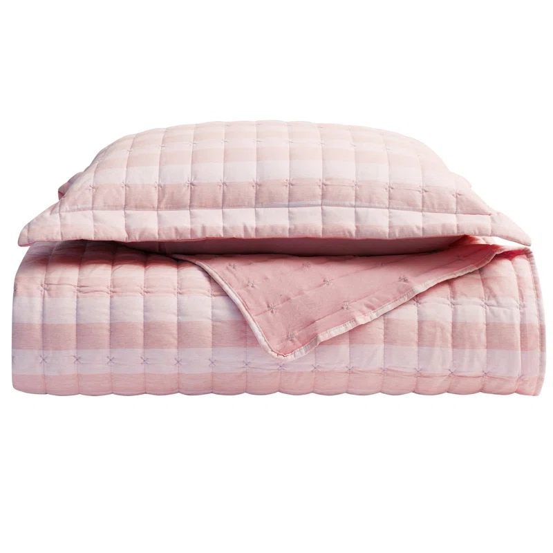 Sweet Home Collection Oversized Prewashed Checkered Plaid Embroidered Vintage Soft Quilt Set