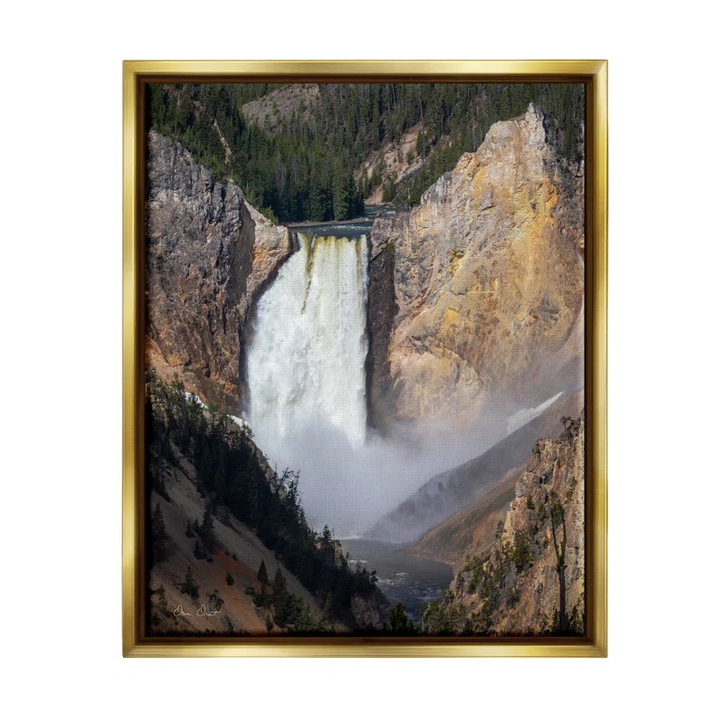 Stupell Industries " Waterfall In Rocky Cliffs " by David Drost