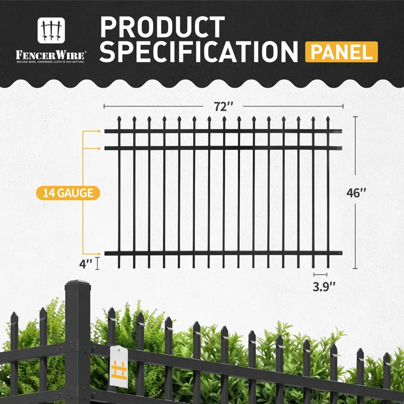Fencer Wire Fencer Wire 4/ 5/ 6FT H X 6FT W Heavy Duty Pinnacle Fence Barrier Panel, Anti-Rust Metal Fencing Panel