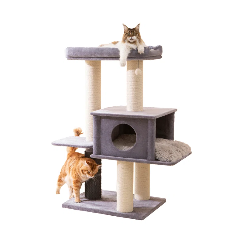 57" Cat Tree with Condo and Rubber Groomer