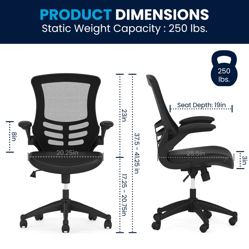 Flash Furniture Jayetta Mid-Back Mesh Swivel Ergonomic Office Chair with Flip-Up Arms
