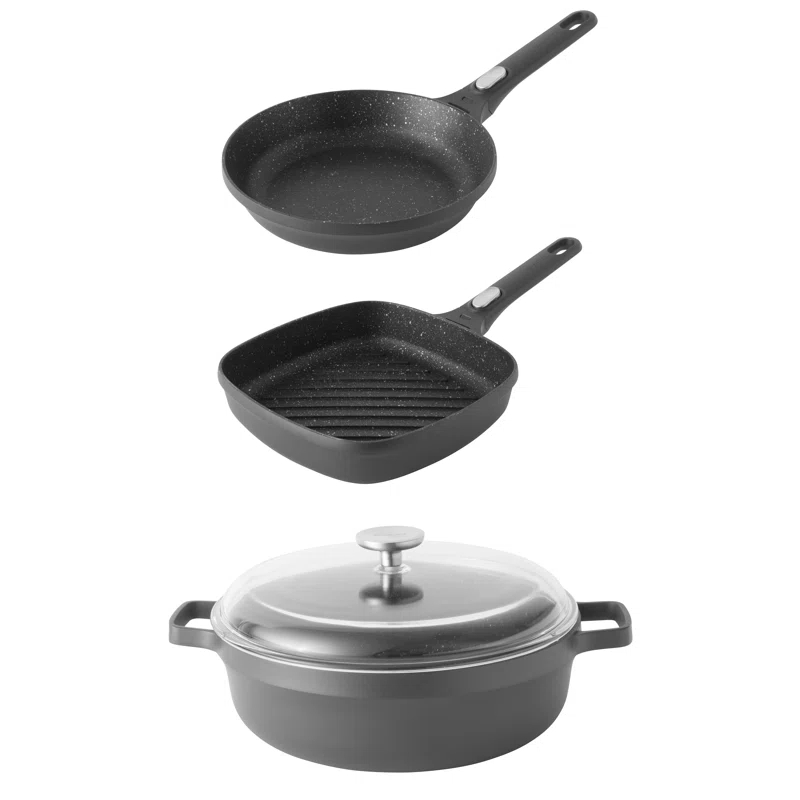 BergHOFF BergHOFF GEM 4Pc Non-Stick Cast Aluminum Cookware Set with Fry, Grill, and Saute Pan