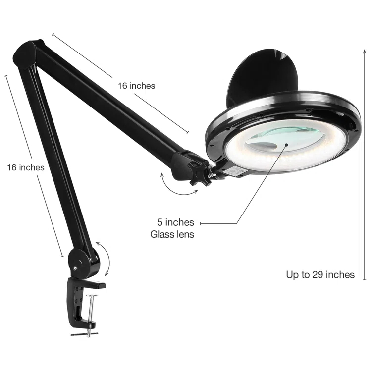 Brightech Lightview Pro 33 in. Adjustable Swing Arm Integrated 2.25X Magnifying Dimmable LED Desk Clamp Lamp