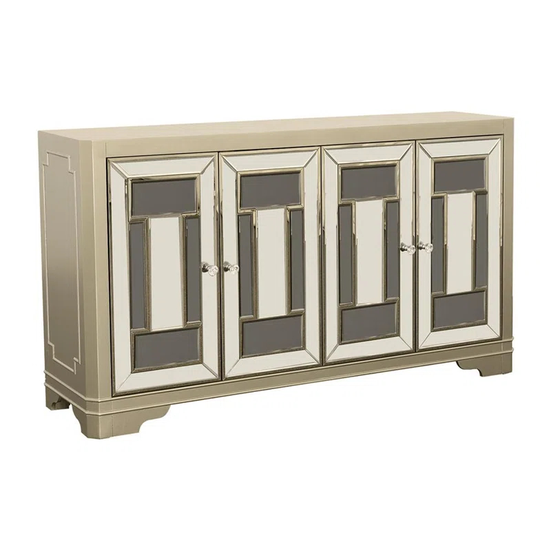 Everly Quinn Toula Smoke/Champagne 4-Door Accent Cabinet