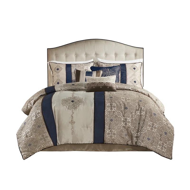 Madison Park Donovan 7 Piece Jacquard Comforter Set with Throw Pillows