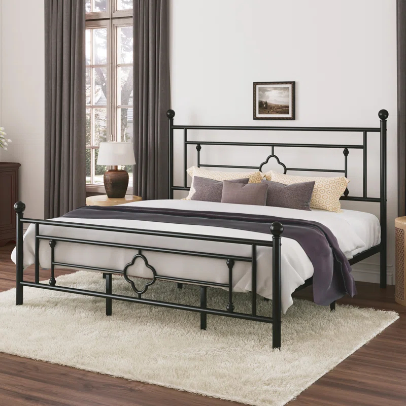 Ajayceon Metal Platform Bed Frame With Vintage-Style Headboard And Footboard