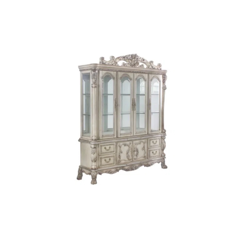 One Allium Way® Hutch Buffet China Cabinet in Vintage Bone White