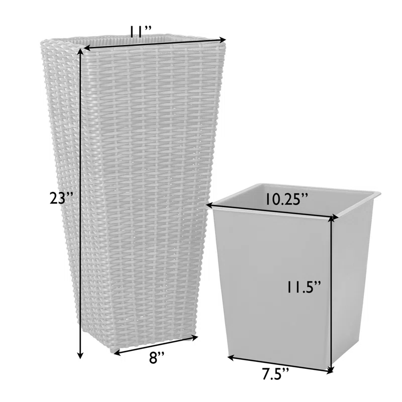 PatioSense Alto Balkene Home Alto Wicker Planter with Liners ,Tall Plant Decor Box for Outdoors - Mocha - Pack of 2