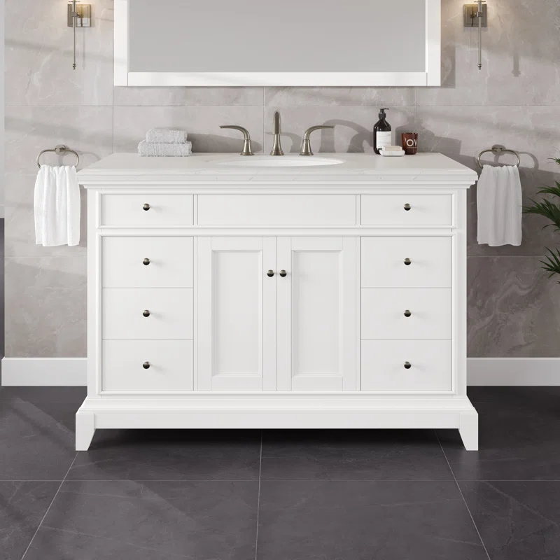 Eviva Elite Stamford . White Single Sink Bath Vanity With Carrara Quartz Top And Undermount Porcelain Sink