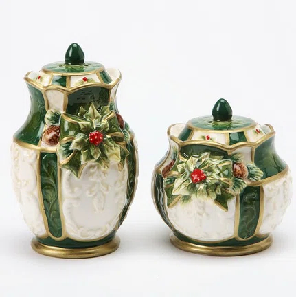 Cosmos Gifts Cosmos Gifts Emerald Holiday 2-Piece Salt and Pepper Set