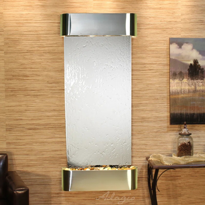 Adagio Fountains Inspiration Falls Hand Crafted Natural Stone Weather Resistant Wall Base Fountain with Light