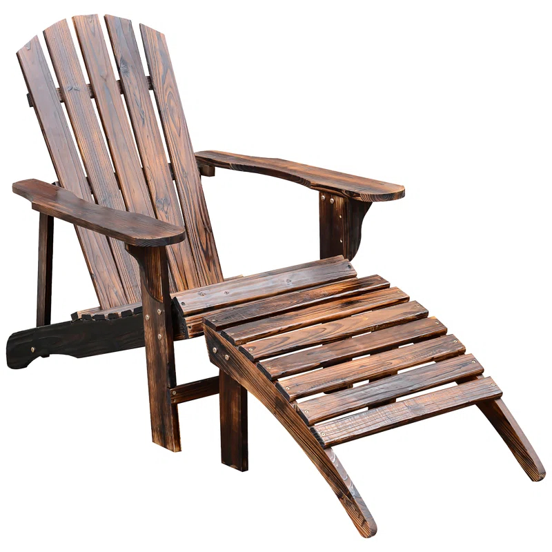 Audiohome Wooden Adirondack Chair Outdoor Patio Lounge Chair W/ Ottoman - Rustic Brown