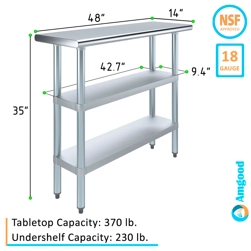 Stainless Steel Work Table with 2 Shelves