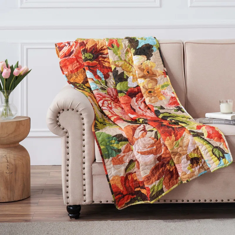 Greenland Home Fashions Senna Floral Reversible Quilted Throw