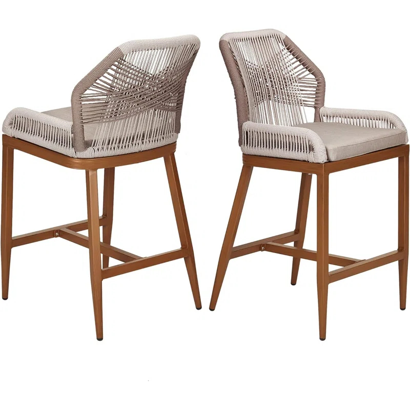 George Oliver 2 Pack Counter Height Bar Stools , Sponge Outdoor High Stool Set, Home Back Dining Chair With Backrest And Arm-Gray
