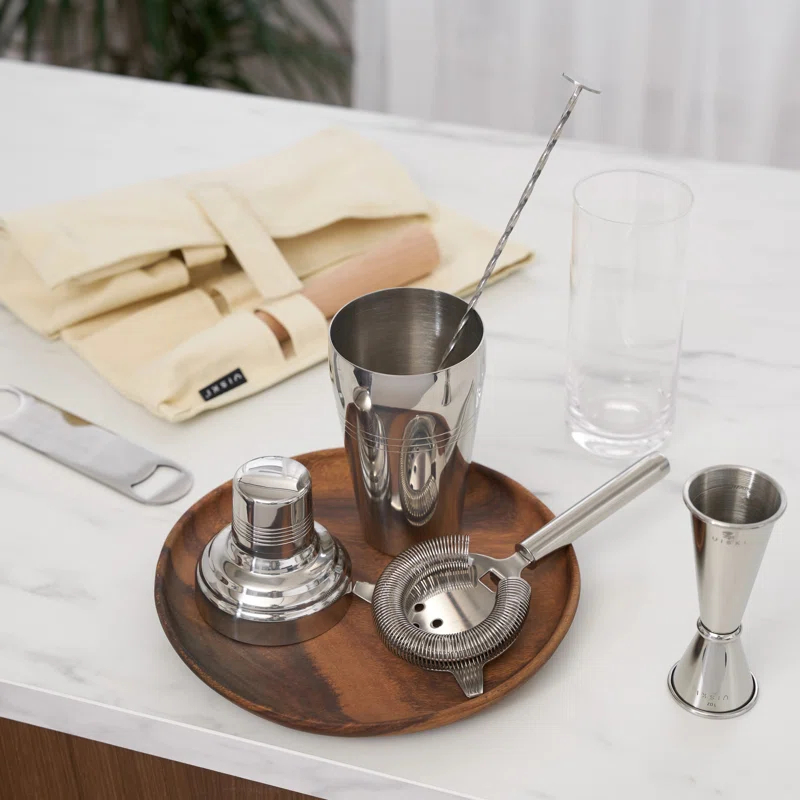 Viski 7-Piece Stainless Steel Travel Bar Barware Set