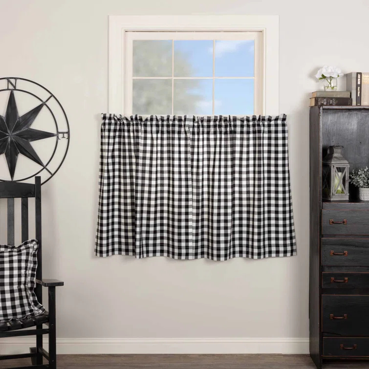 VHC Brands Annie Buffalo Check Plaid Cotton Ruffled Cafe Curtain (Set of 2)